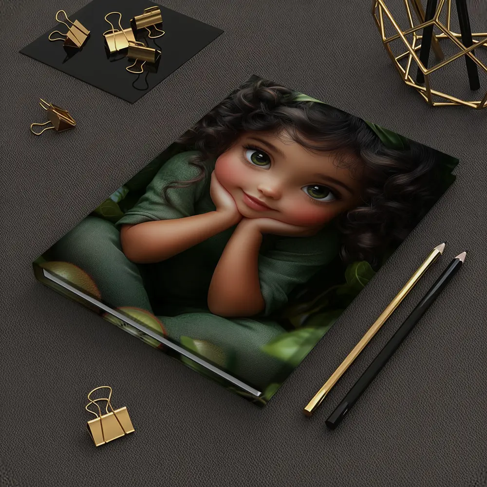 Cute Cartoon Girl With Kiwi Fruit Green – Notebooks