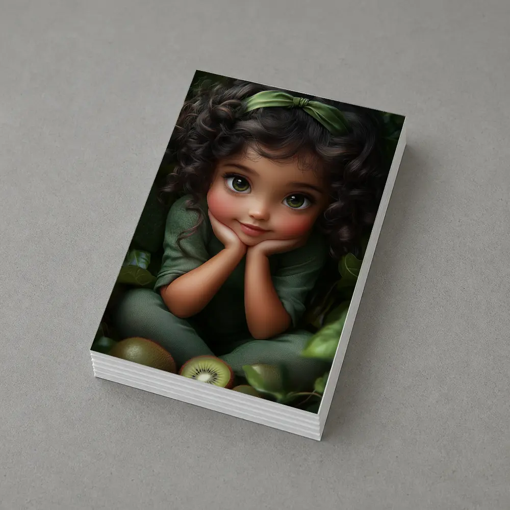 Cute Cartoon Girl With Kiwi Fruit Green – Postcards