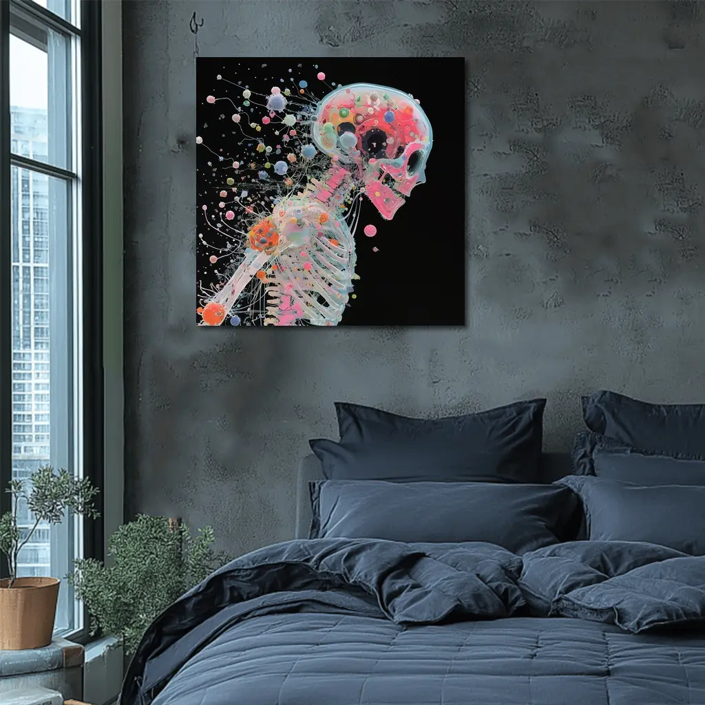 Colorful Skeleton Anatomy Art Black Background – Wall Art