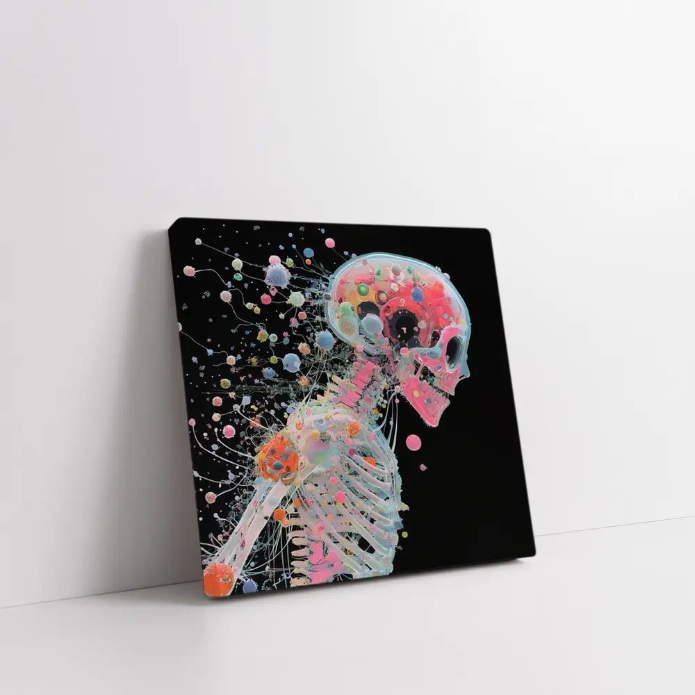 Colorful Skeleton Anatomy Art Black Background – Wall Art