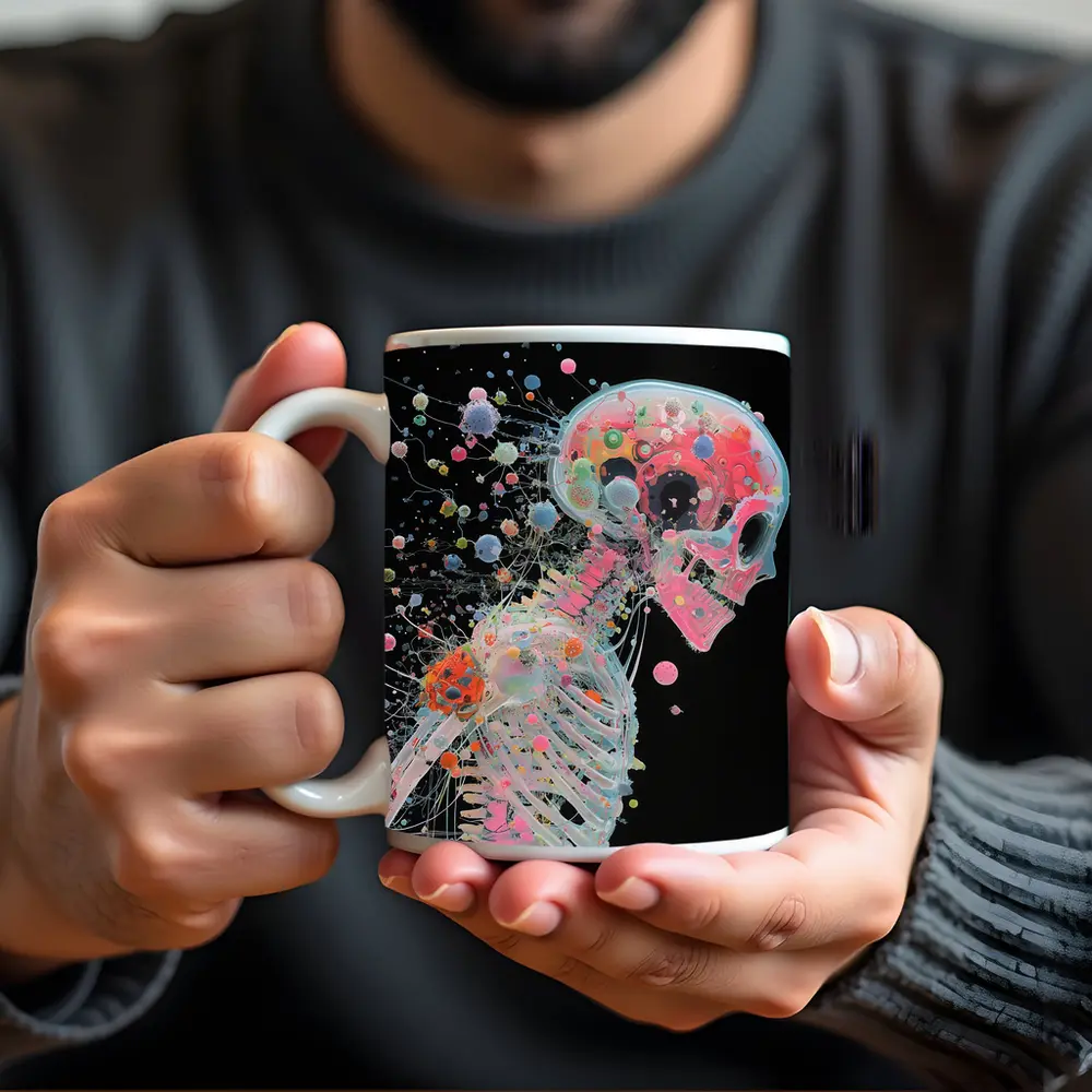Colorful Skeleton Anatomy Art Black Background – Mugs