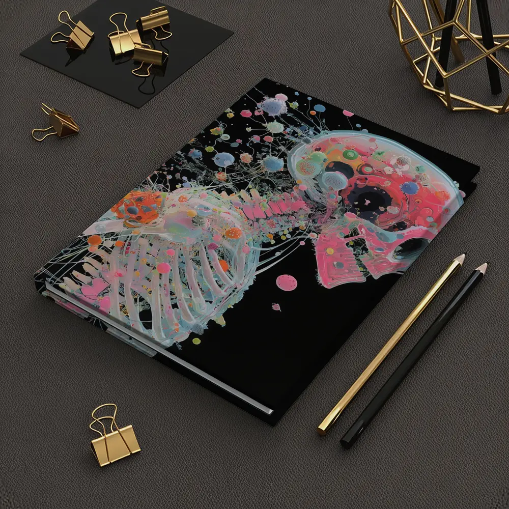 Colorful Skeleton Anatomy Art Black Background – Notebooks