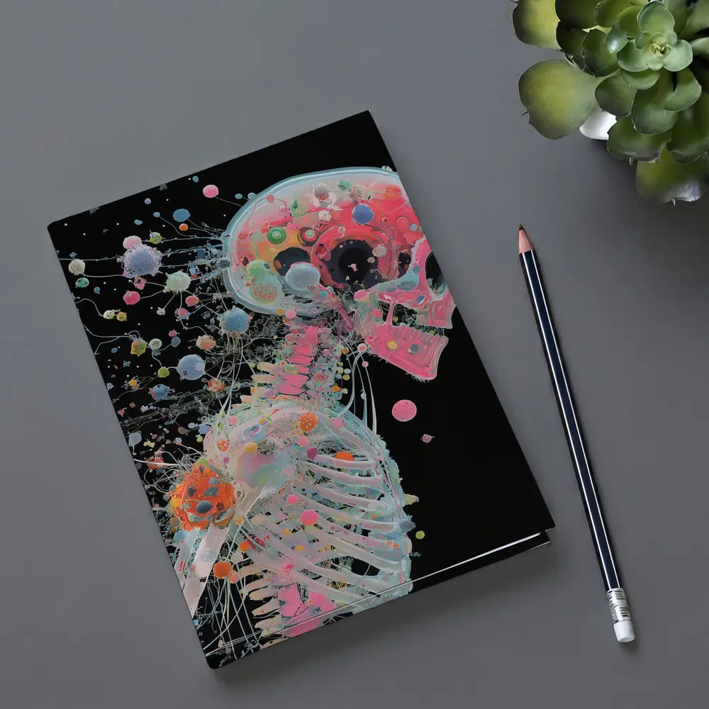 Colorful Skeleton Anatomy Art Black Background – Notebooks