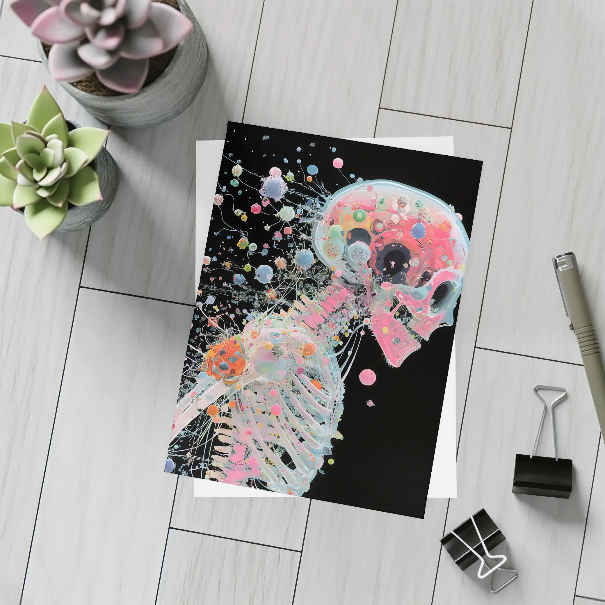 Colorful Skeleton Anatomy Art Black Background – Postcards