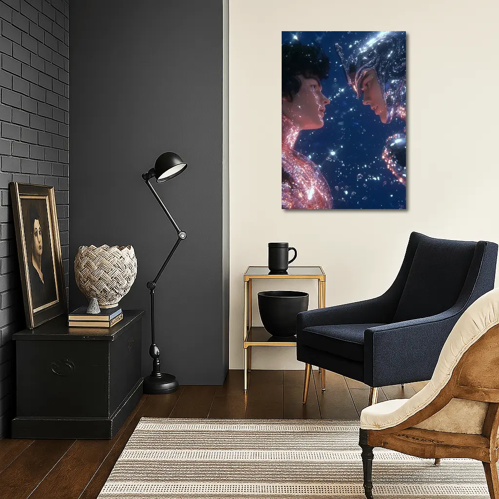 Two Cosmic Beings Facing Deep Blue Space – Wall Art