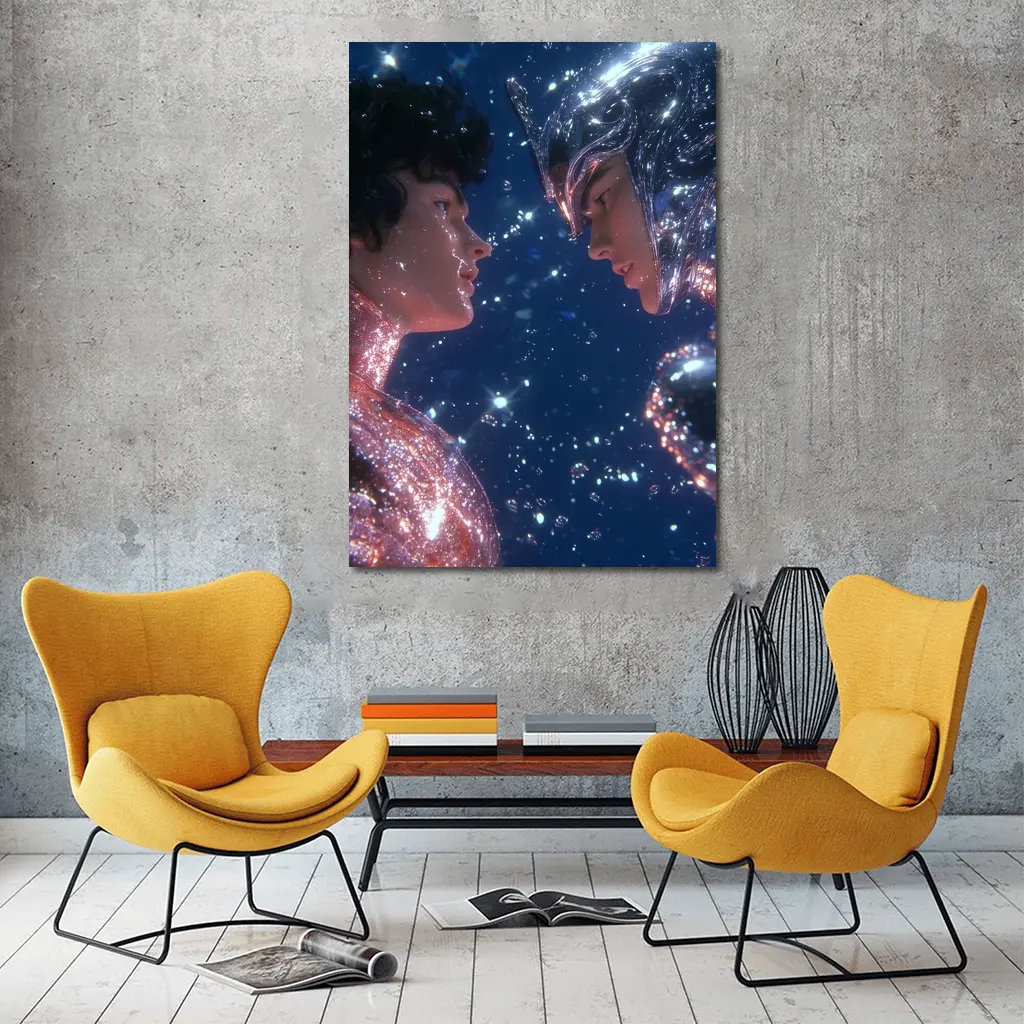Two Cosmic Beings Facing Deep Blue Space – Wall Art
