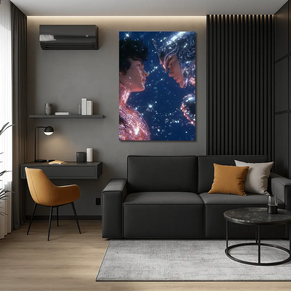 Two Cosmic Beings Facing Deep Blue Space – Wall Art