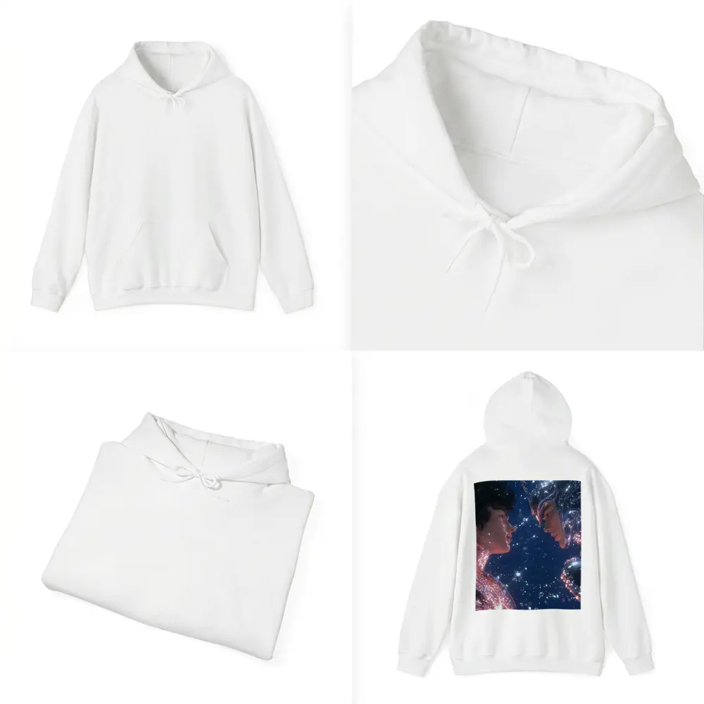 Two Cosmic Beings Facing Deep Blue Space – Hoodies