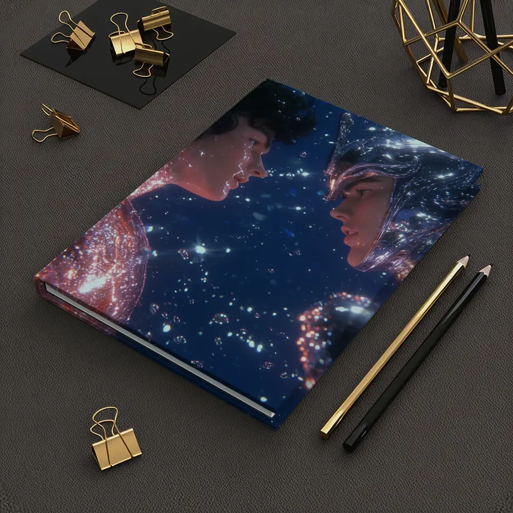 Two Cosmic Beings Facing Deep Blue Space – Notebooks