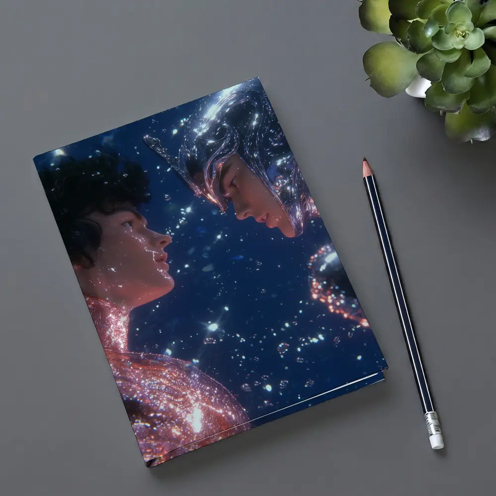 Two Cosmic Beings Facing Deep Blue Space – Notebooks