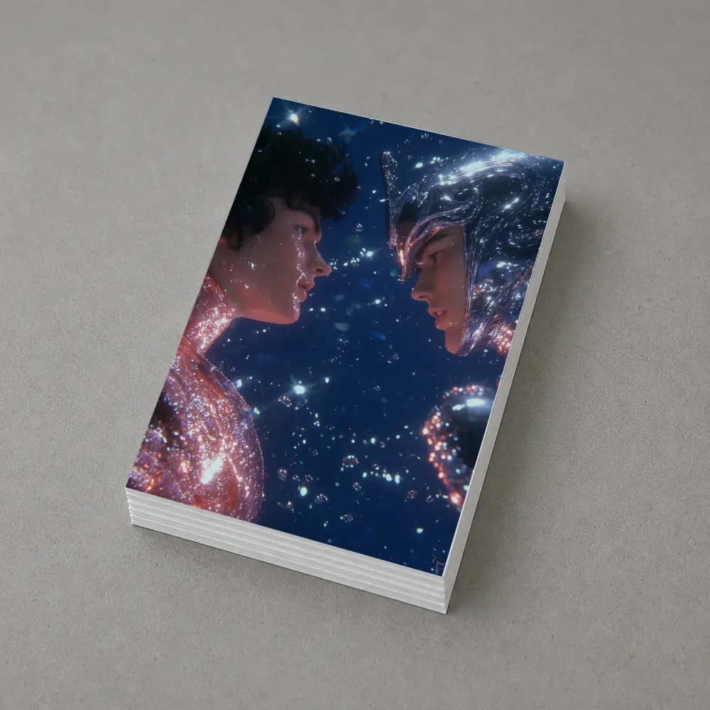 Two Cosmic Beings Facing Deep Blue Space – Postcards