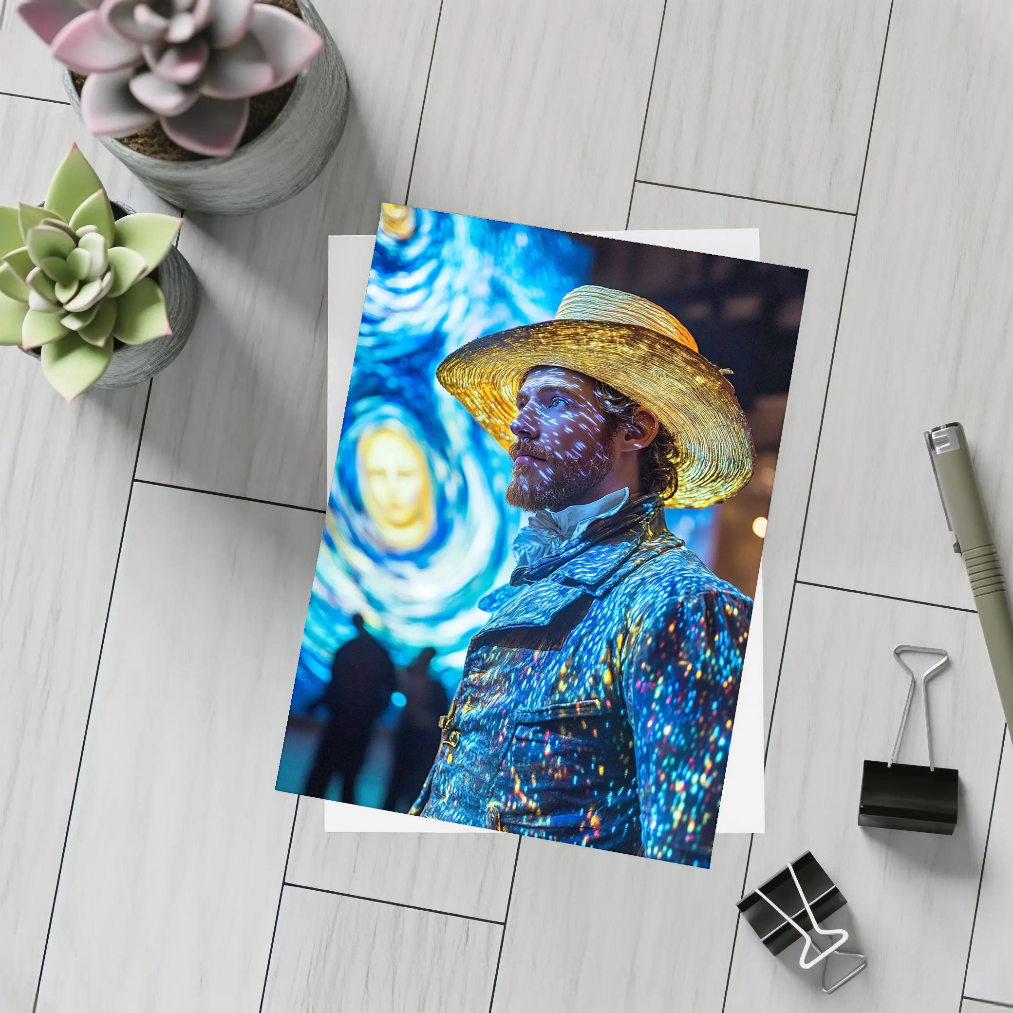 Van Gogh Starry Night Man Portrait Art – Postcards