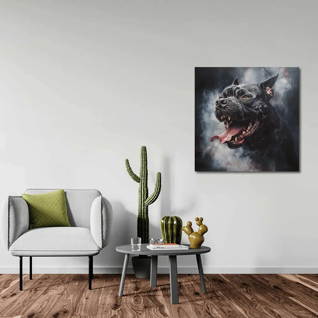 Black Pit Bull Dark Smoke Fantasy Art – Wall Art