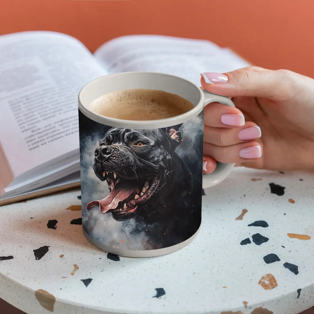 Black Pit Bull Dark Smoke Fantasy Art – Mugs