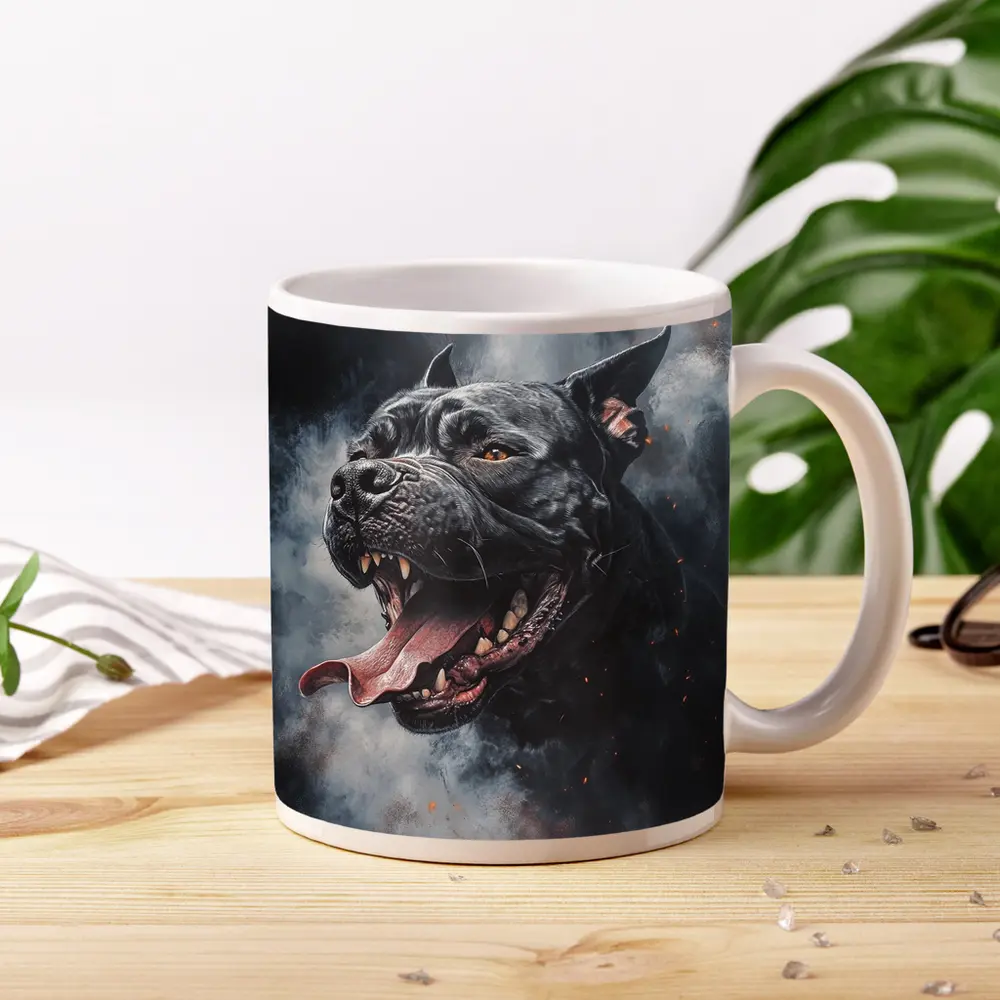 Black Pit Bull Dark Smoke Fantasy Art – Mugs