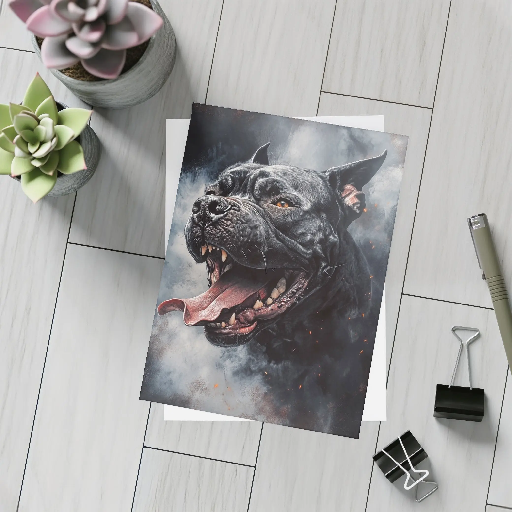Black Pit Bull Dark Smoke Fantasy Art – Postcards