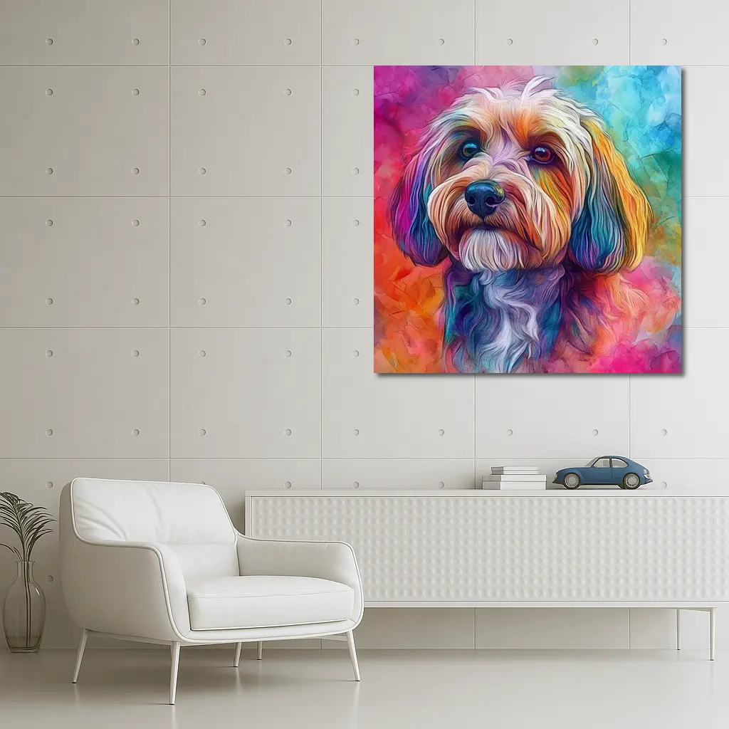 Colorful Havanese Dog Watercolor Art Portrait – Wall Art