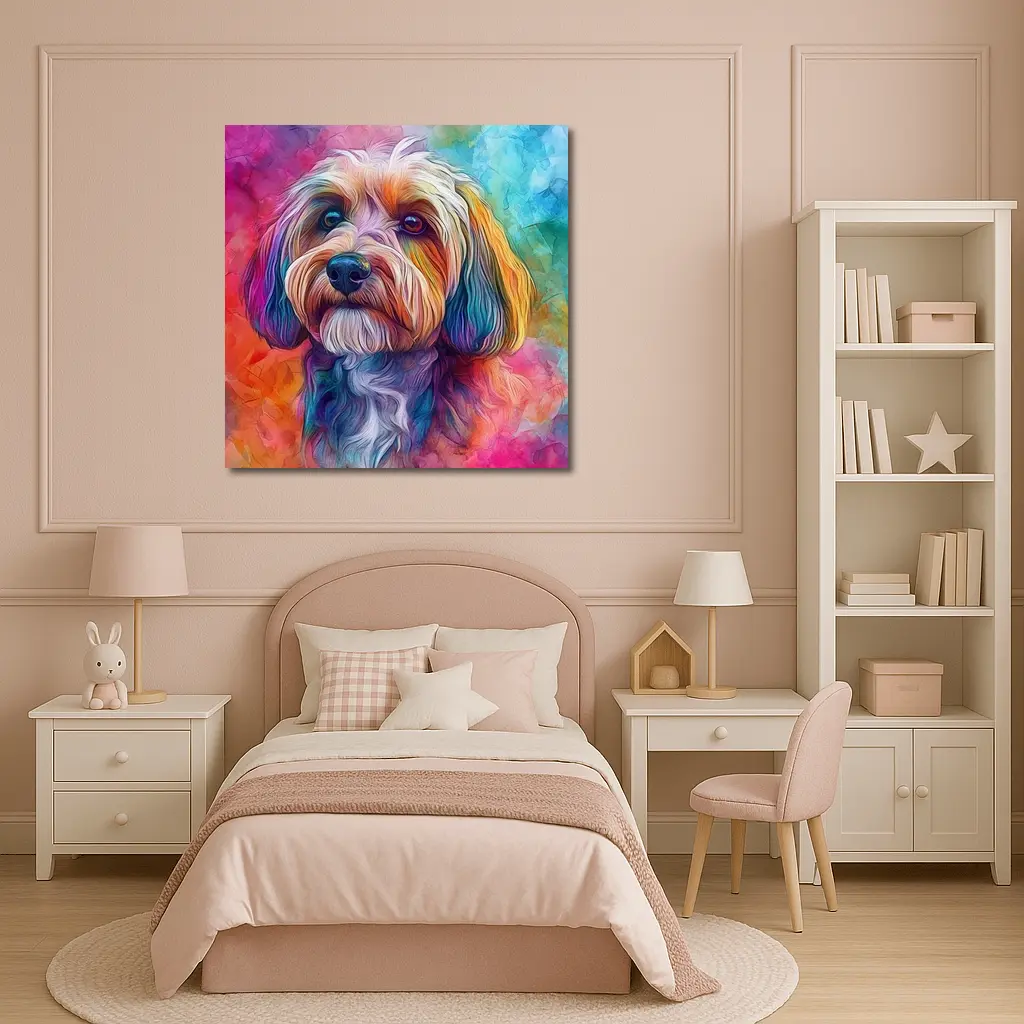 Colorful Havanese Dog Watercolor Art Portrait – Wall Art