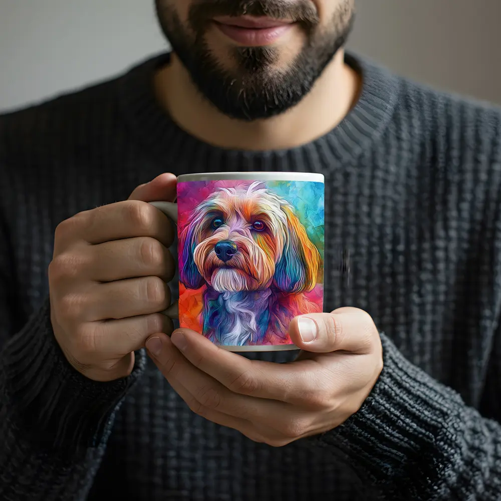 Colorful Havanese Dog Watercolor Art Portrait – Mugs