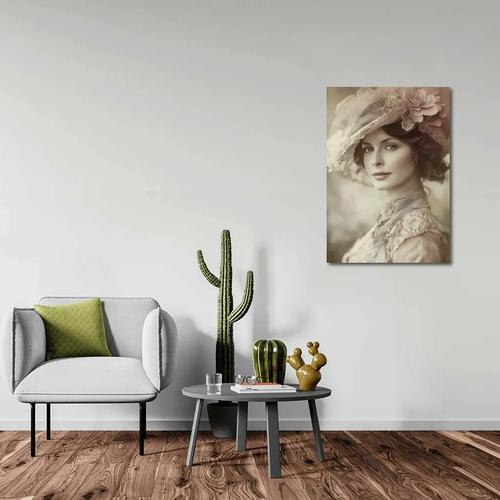 Victorian Woman Portrait Soft Floral Hat – Wall Art