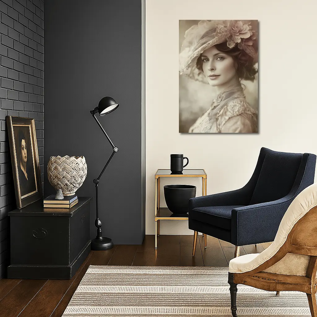 Victorian Woman Portrait Soft Floral Hat – Wall Art
