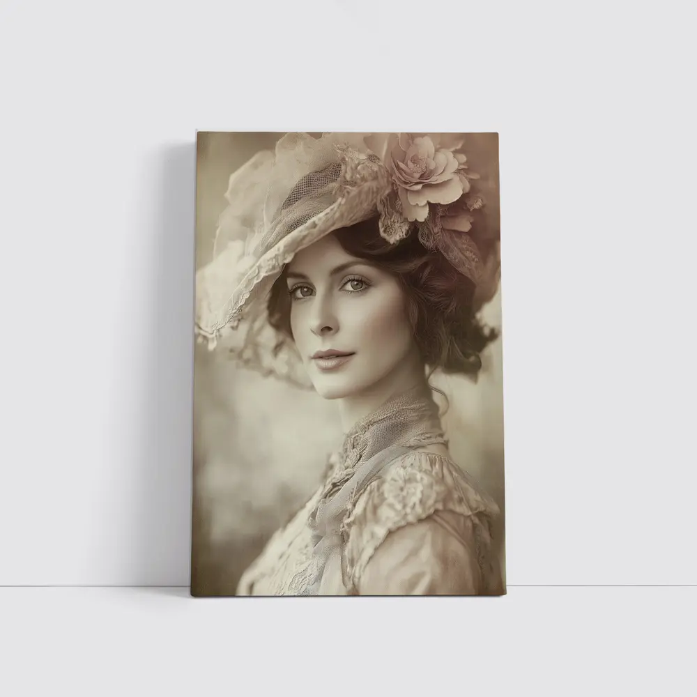 Victorian Woman Portrait Soft Floral Hat – Wall Art