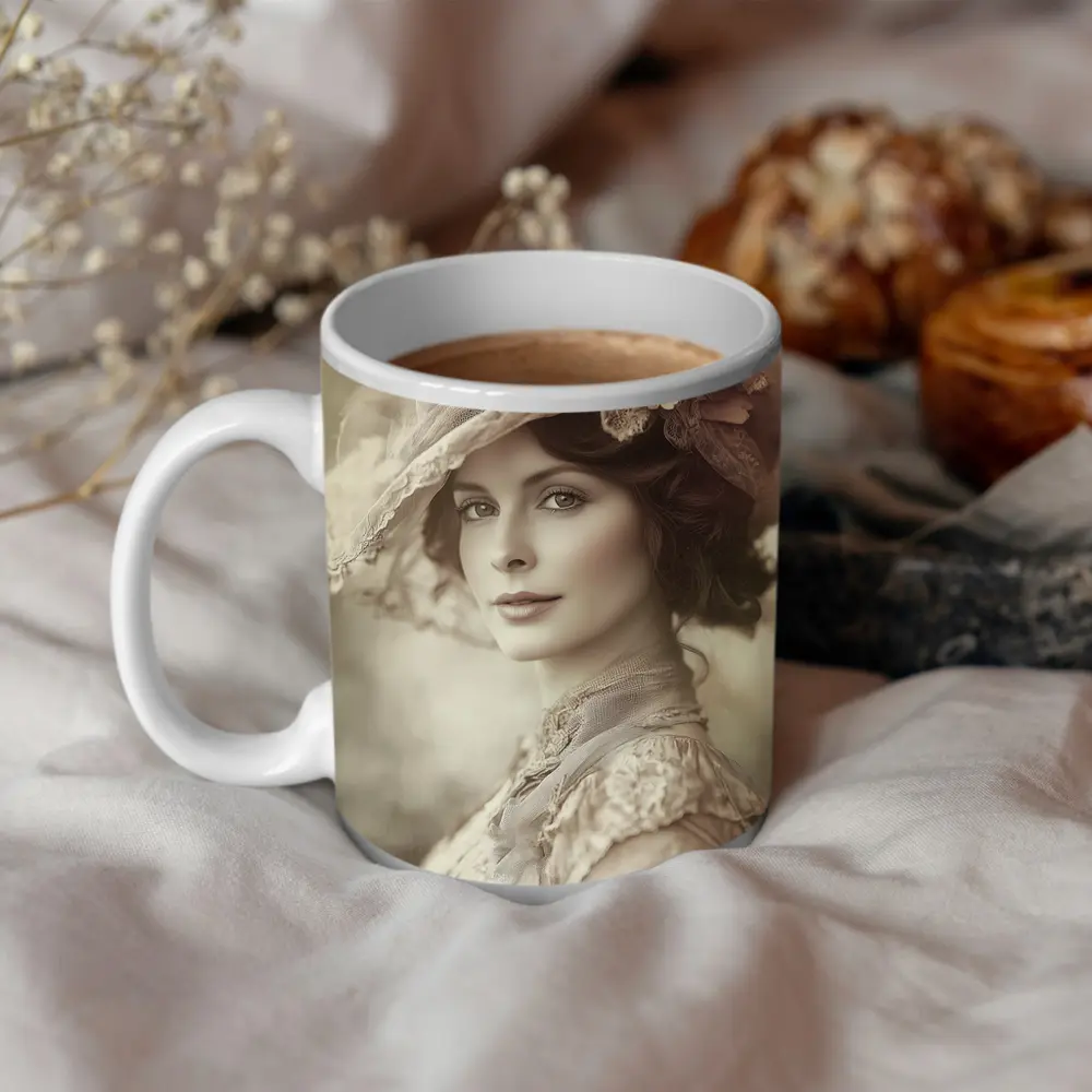 Victorian Woman Portrait Soft Floral Hat – Mugs