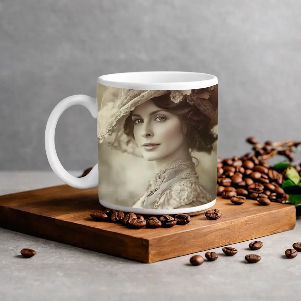 Victorian Woman Portrait Soft Floral Hat – Mugs