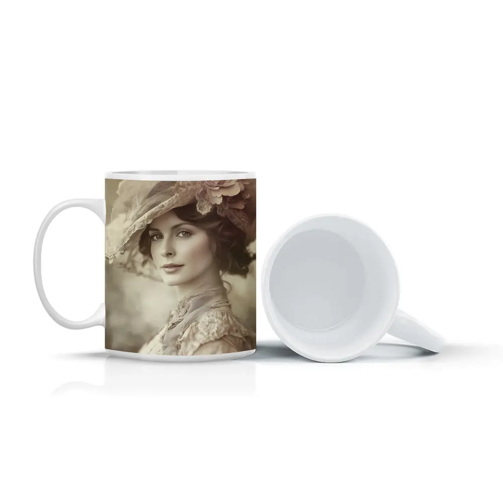 Victorian Woman Portrait Soft Floral Hat – Mugs