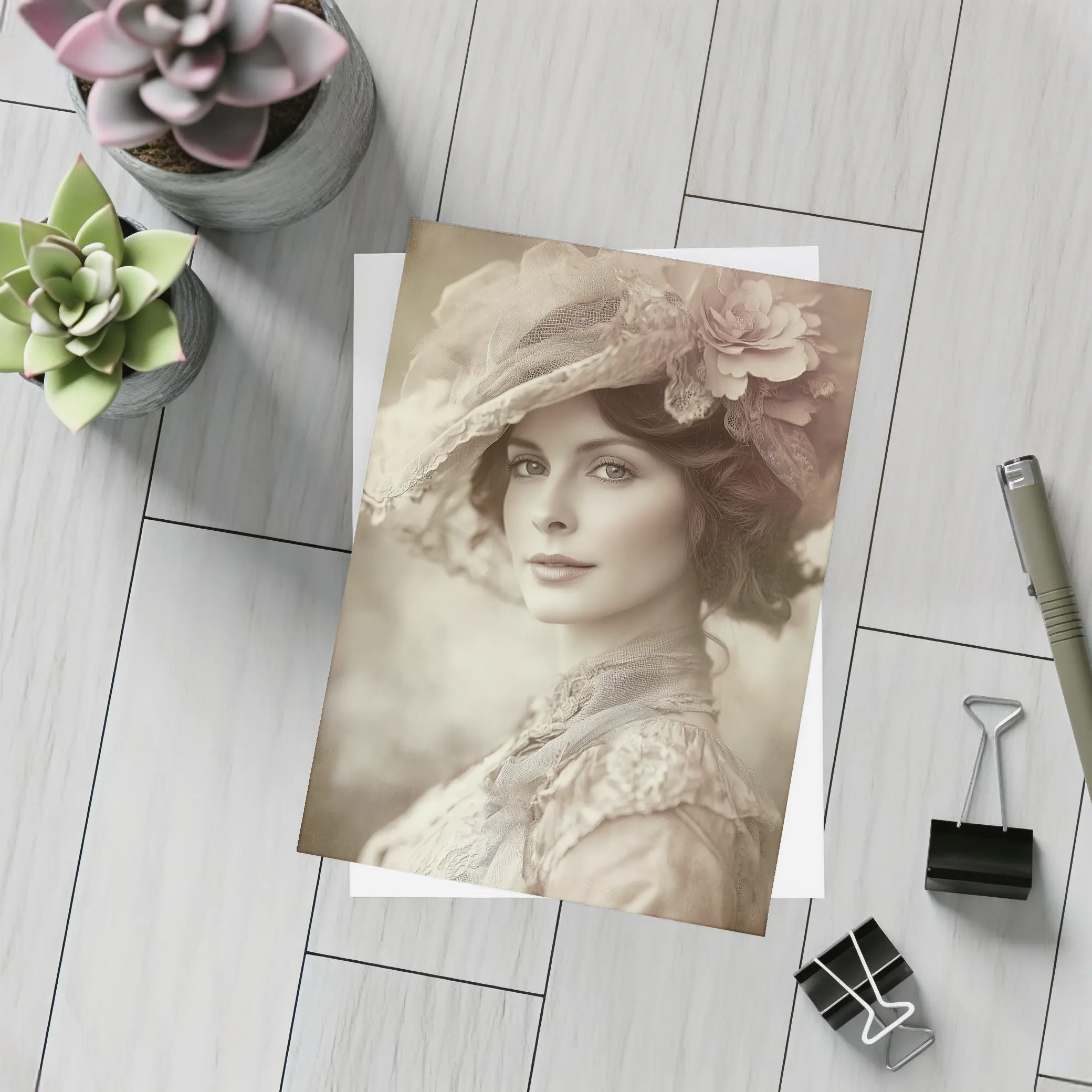 Victorian Woman Portrait Soft Floral Hat – Postcards