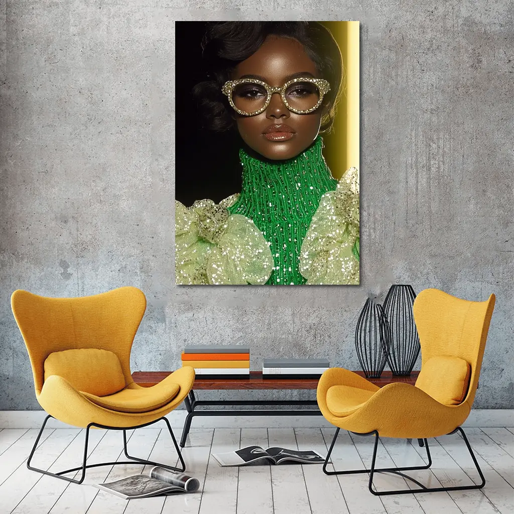 Glamorous Woman Gold Rhinestone Glasses Fashion Portrait – Wall Art