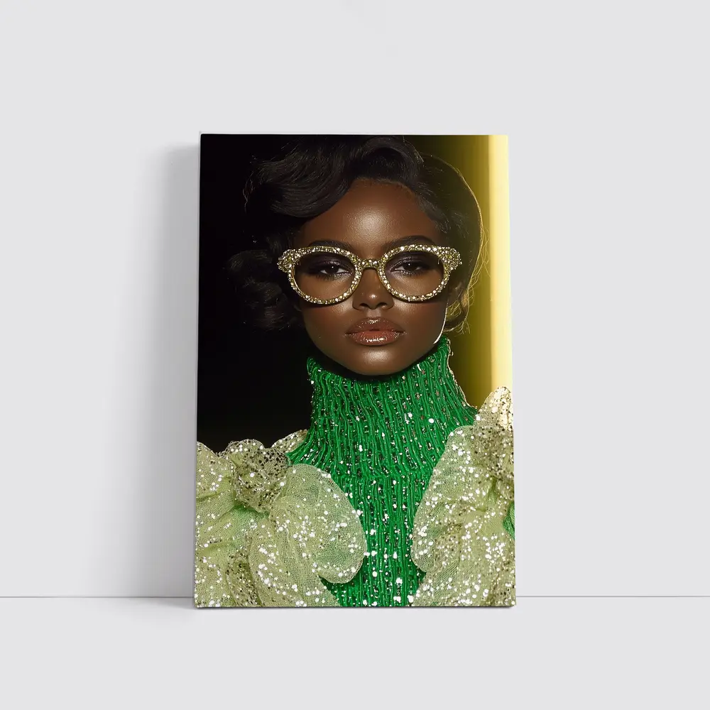 Glamorous Woman Gold Rhinestone Glasses Fashion Portrait – Wall Art