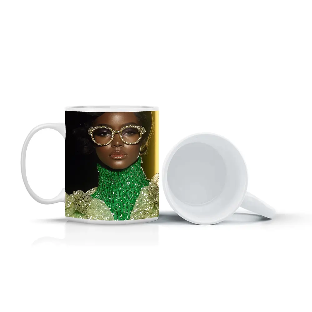 Glamorous Woman Gold Rhinestone Glasses Fashion Portrait – Mugs