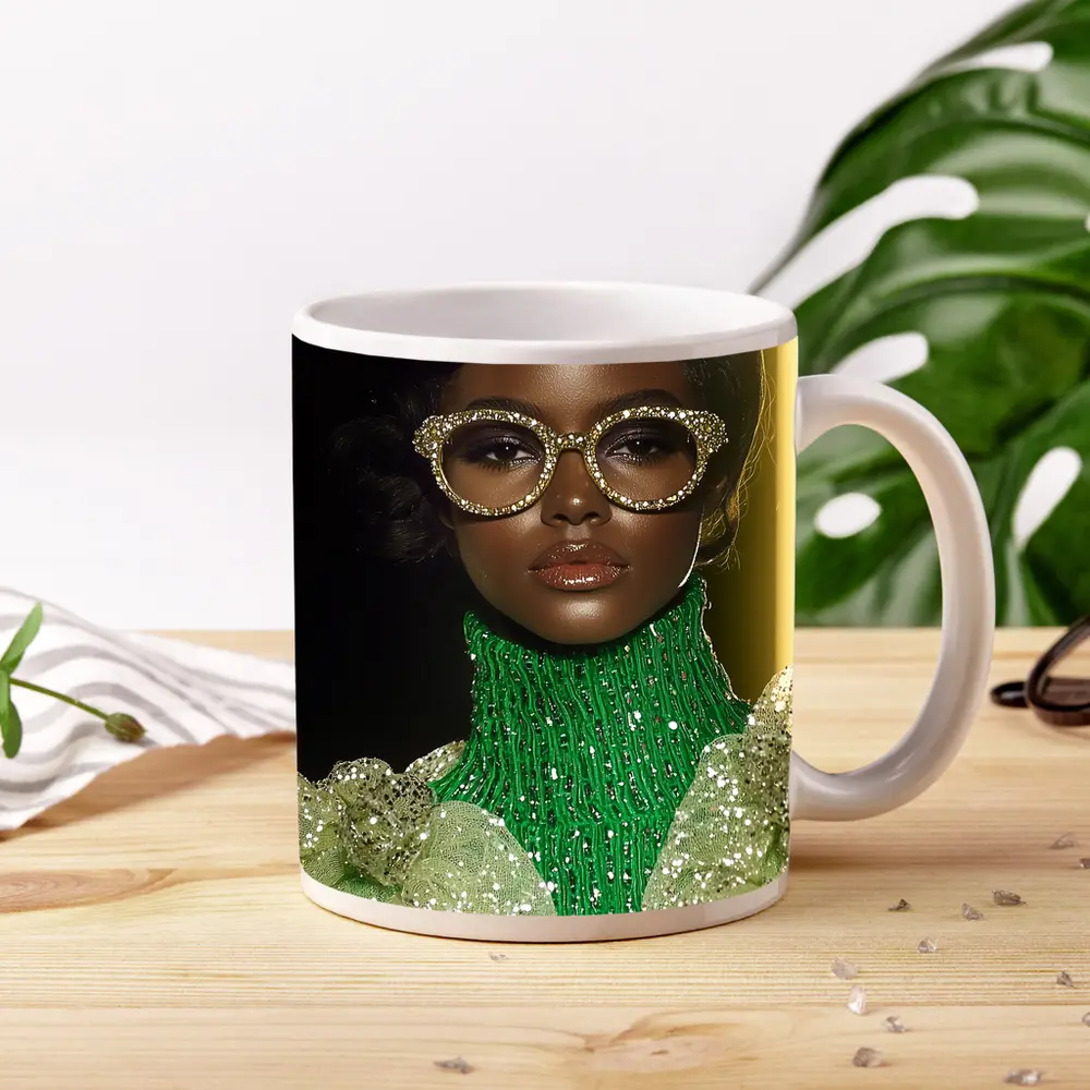 Glamorous Woman Gold Rhinestone Glasses Fashion Portrait – Mugs