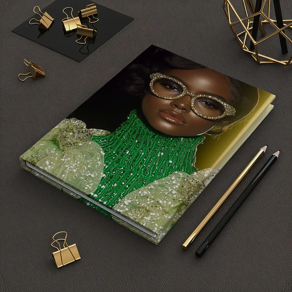 Glamorous Woman Gold Rhinestone Glasses Fashion Portrait – Notebooks