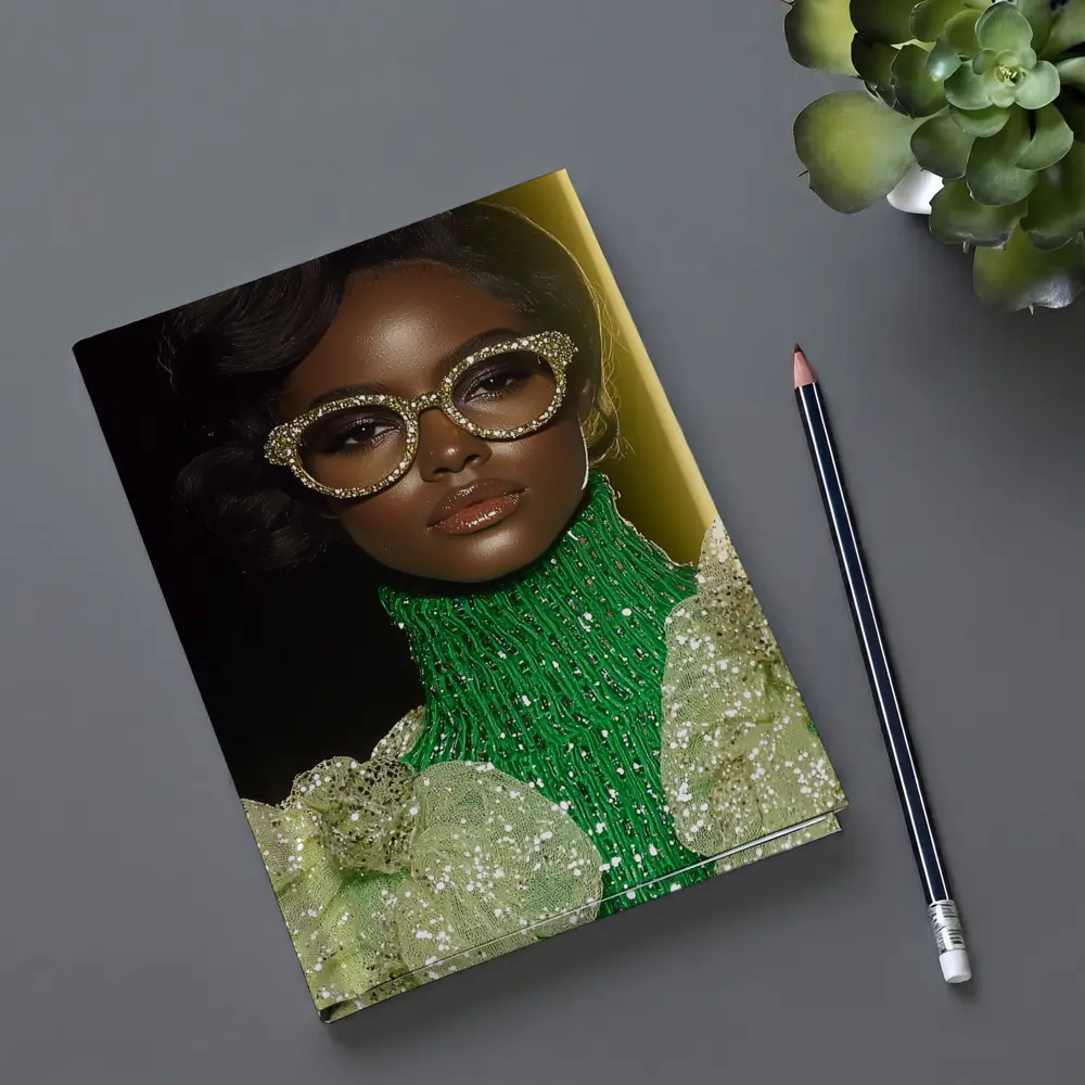 Glamorous Woman Gold Rhinestone Glasses Fashion Portrait – Notebooks