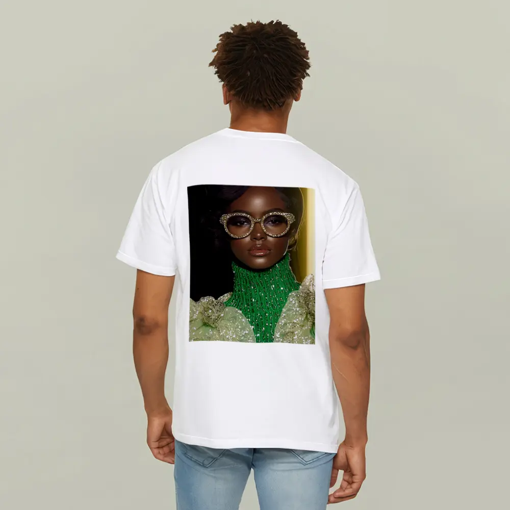 Glamorous Woman Gold Rhinestone Glasses Fashion Portrait – T-Shirts