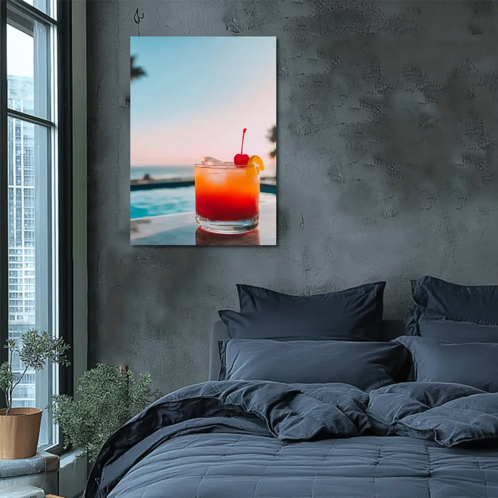 Tropical Cocktail Sunset Ocean Pool View – Wall Art