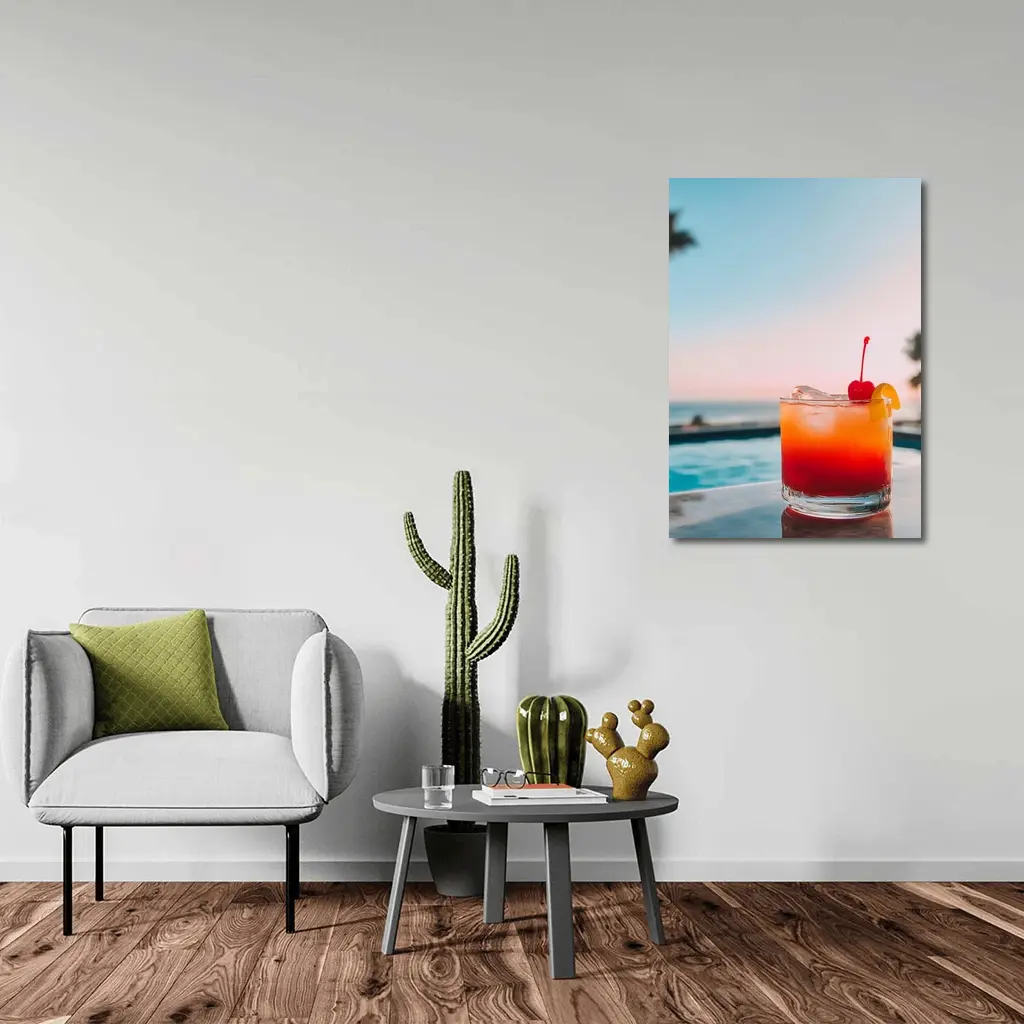 Tropical Cocktail Sunset Ocean Pool View – Wall Art