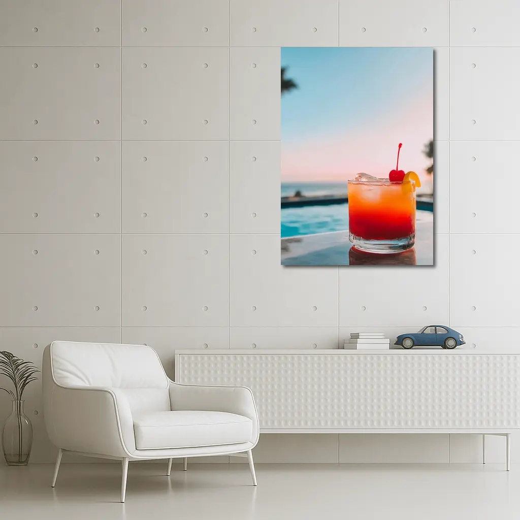 Tropical Cocktail Sunset Ocean Pool View – Wall Art