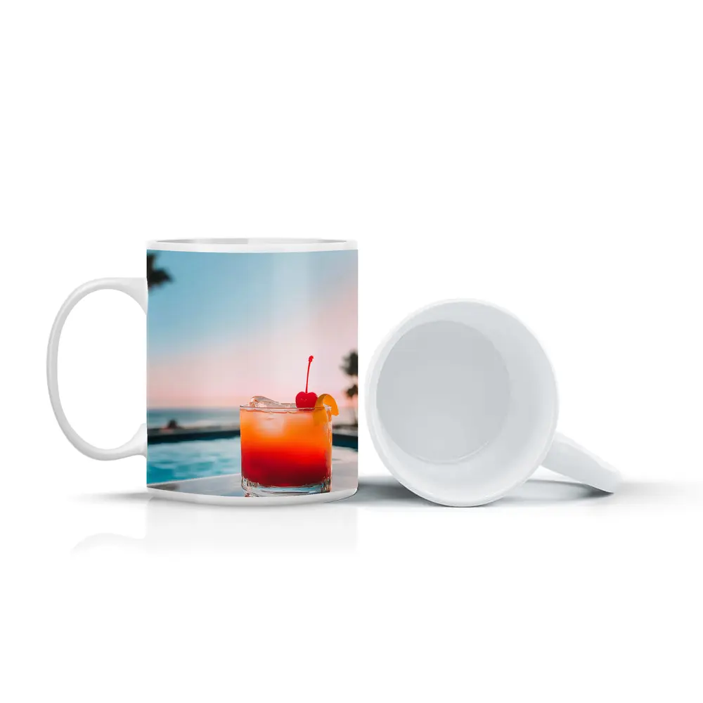 Tropical Cocktail Sunset Ocean Pool View – Mugs