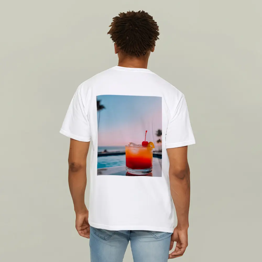Tropical Cocktail Sunset Ocean Pool View – T-Shirts