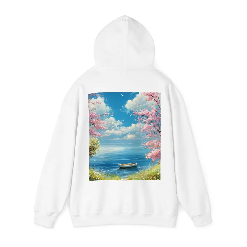 Cherry Blossom Trees Boat Peaceful Ocean View – Hoodies