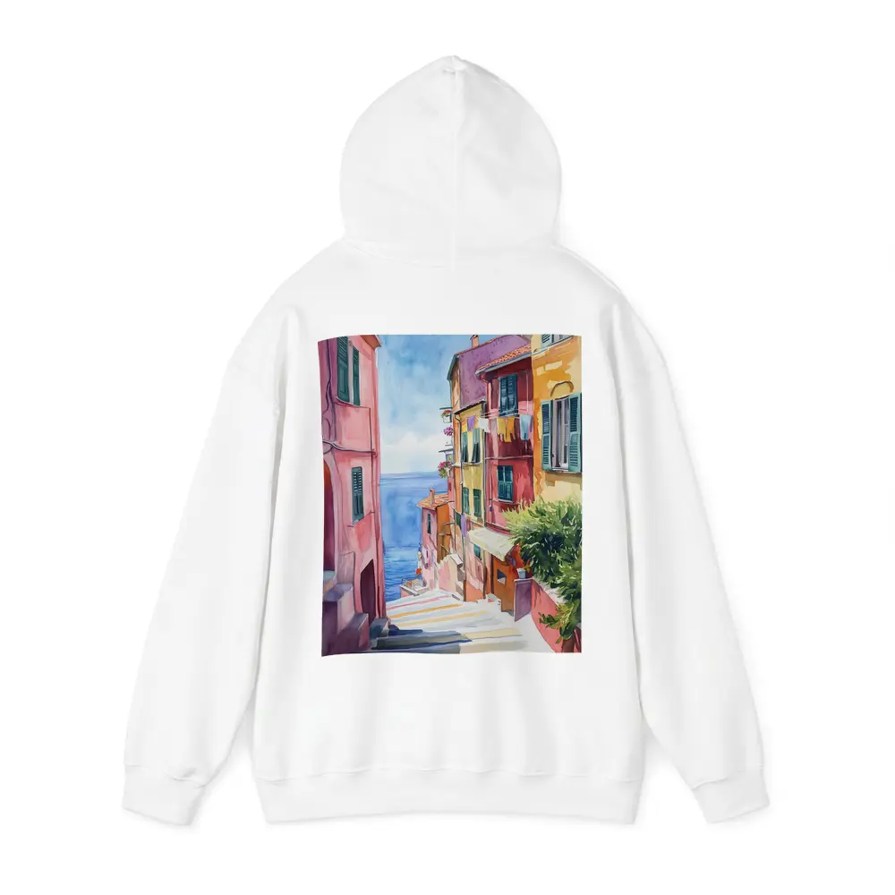 Italian Coastal Village Watercolor Street Scene – Hoodies