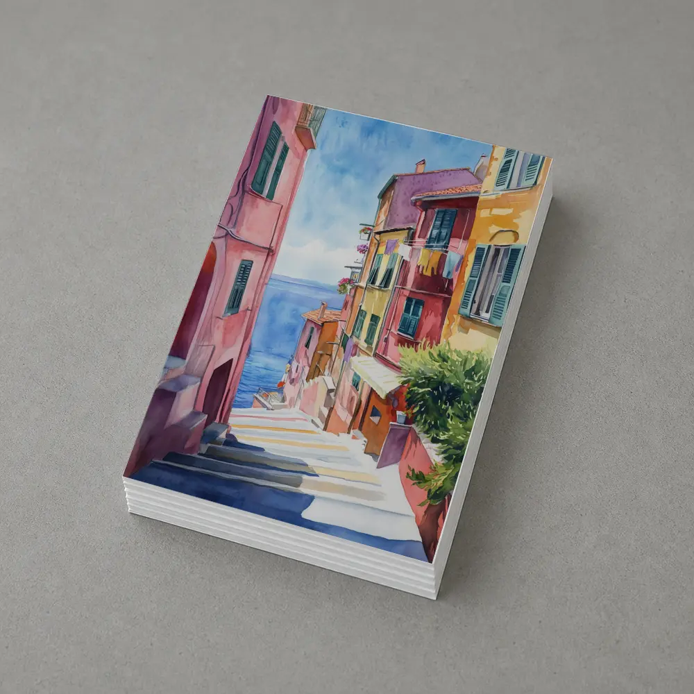 Italian Coastal Village Watercolor Street Scene – Postcards