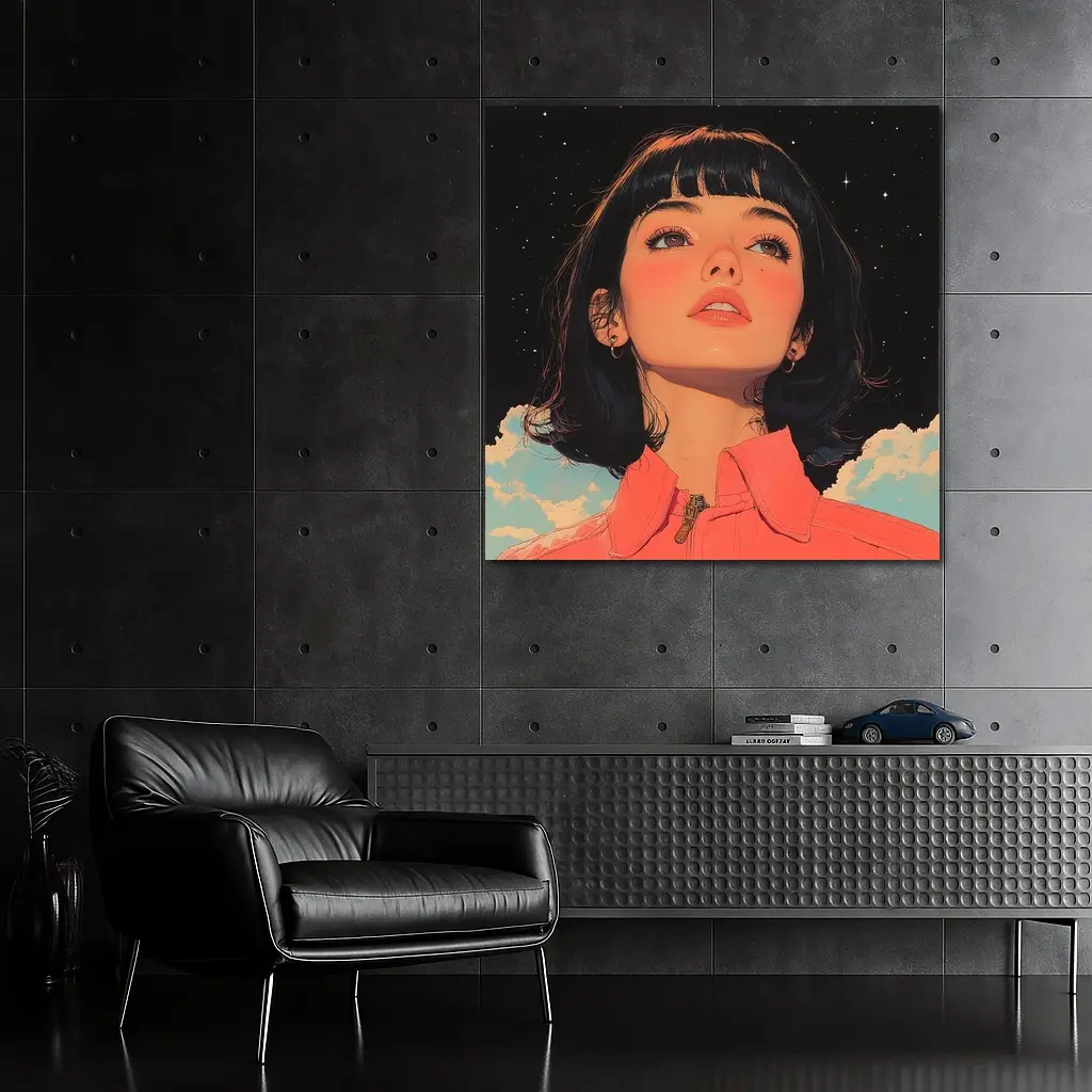 Anime Girl Pink Jacket Starry Night Sky – Wall Art