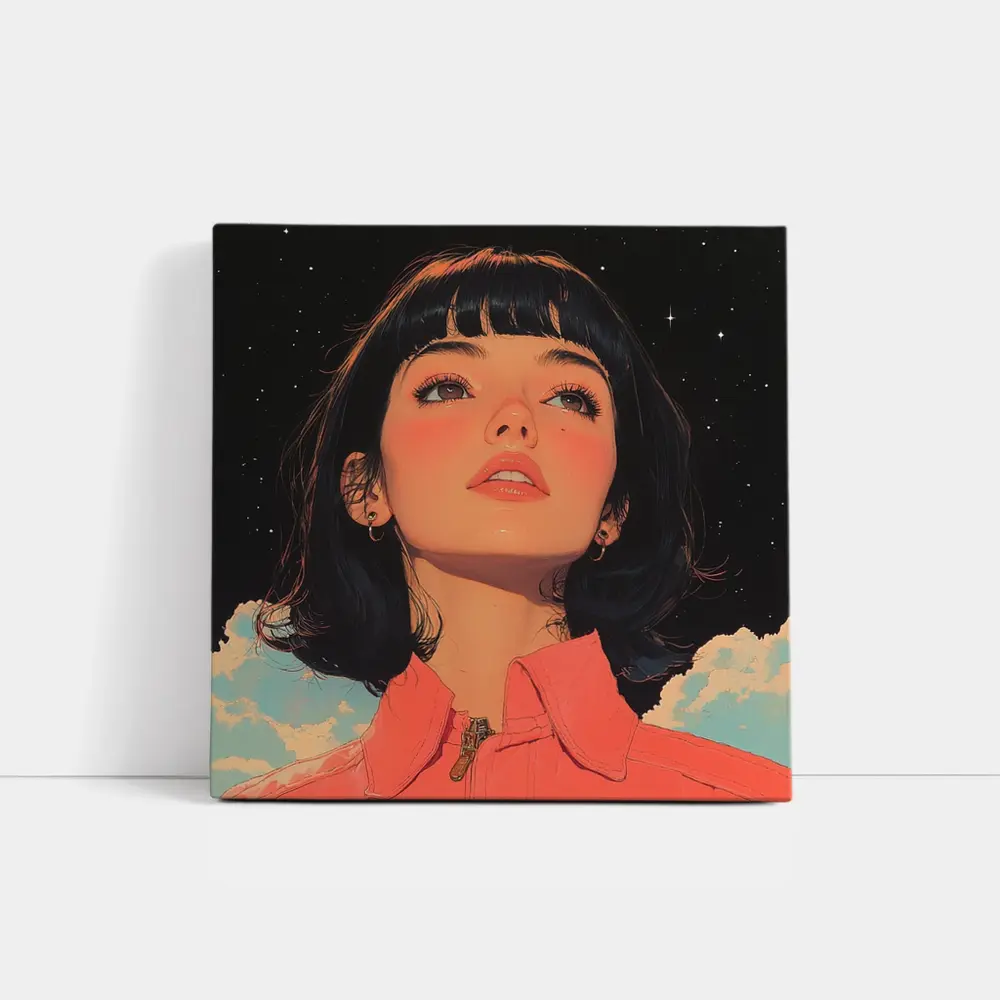 Anime Girl Pink Jacket Starry Night Sky – Wall Art