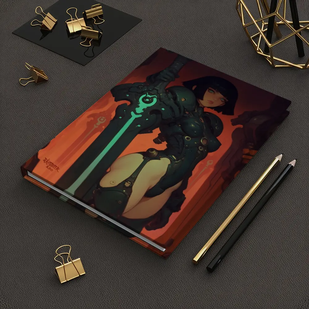 Warrior Woman Dark Mech Armor Glowing Sword – Notebooks