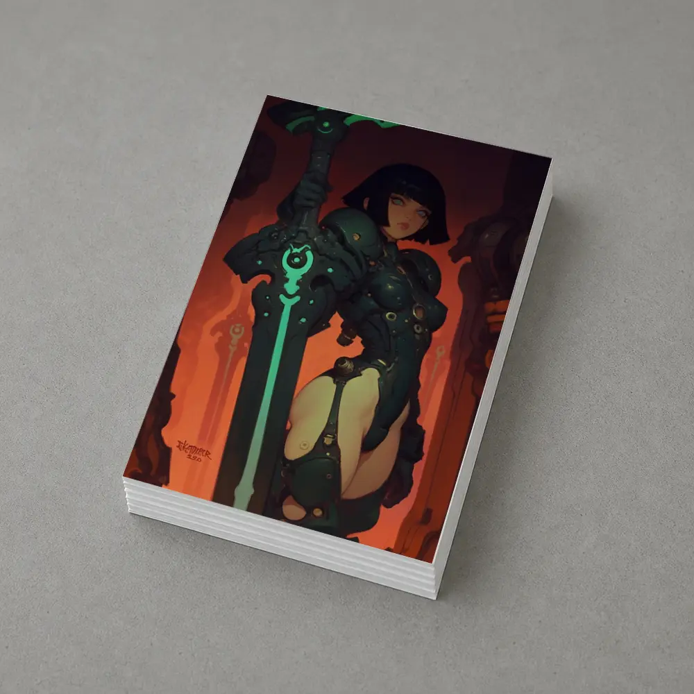 Warrior Woman Dark Mech Armor Glowing Sword – Postcards