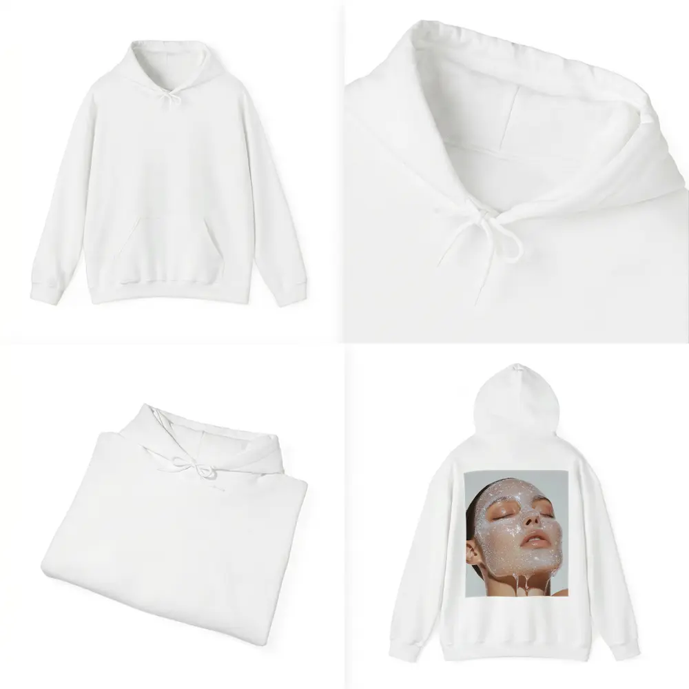 Woman Face Sparkling Foam Skincare White Background – Hoodies